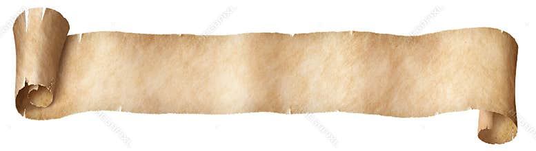 Old curved paper scroll isolated on white