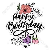 Happy Birthday lettering calligraphy brush gradient sticker vector