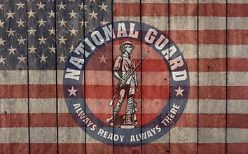 Always ready vintage american flag and national guard insignia