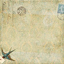 Paisley background vintage blue bird with letter