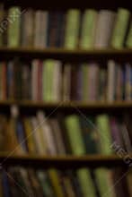 Blurred background with old bookcases.