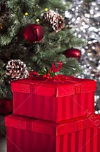 Red Striped Stacked Christmas Gift Boxes