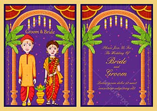 Couple on Indian Wedding invitation template background