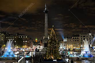 Trafalgar Square, London, England, UK, at night