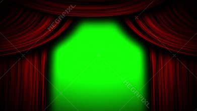 Red curtain theater stage opera cinema open close green screen animation 3d