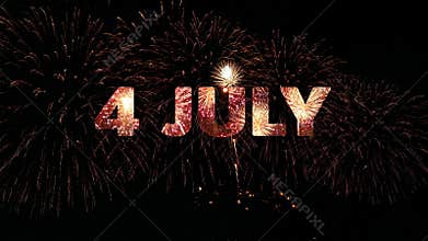 4K. firework of 4th July Independence Day celebration for United States of America USA, loop of real golden fireworks festival