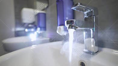 Steam from hot water in the sink. Hot tap water