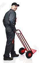 Worker with handtruck