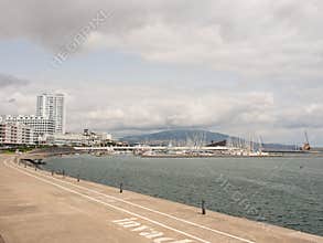 Ponta Delgada waterfront and marina, Sao Miguel, Azores Islands