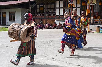 The comedians tickle citizens during feast day, Bumthang , Bhutan.