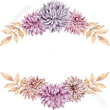 Watercolor fall floral frame with yellow leaves. Blush autumn decoration. Autumn border.