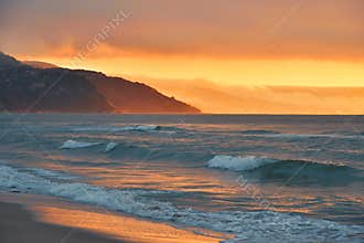 Beautiful Nature Background.Summer Sunset Sea Landscape.Artistic Wallpaper.Relaxation,water,sky.Creative Photography.Travel,sun.