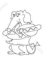 Funny hot dog greeting card with a dachshund dog in a red dress as an invitation card on National Hot Dog Day a American food.