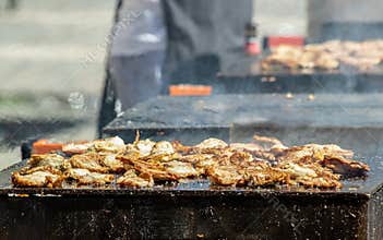Street food cooking at Fiesta de San Mateo - Rioja Wine Harvest Festival, Logroño, Spain.