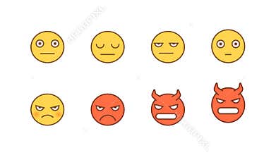 Emoticons stickers set serious angry demon. Animated Emoticons. Alpha channel