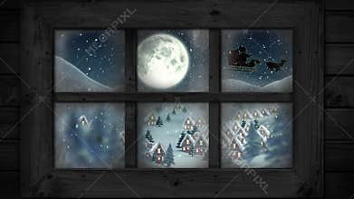 Winter scenery seen through window