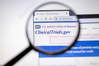 Los Angeles, California, USA - 25 January 2020: Clinical Trials website page. ClinicalTrials.gov logo on display screen,