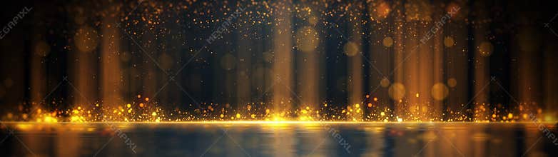 Gold Particle Glitter Luxury Background with light bokeh