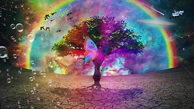 Green tree in arid land