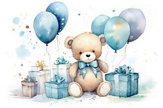funny bear with flowers and balloons