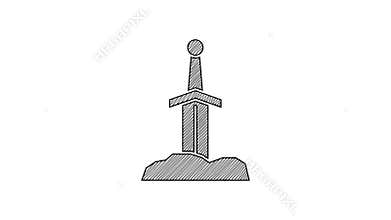 Black line Sword in the stone icon isolated on white background. Excalibur the sword in the stone from the Arthurian