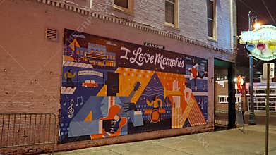 I Love Memphis mural at Beale Street in Memphis - the home of Blues and Rock Music
