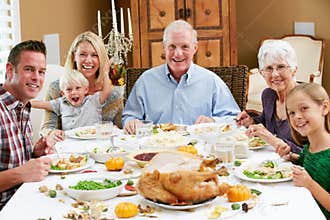 Multi Generation Family Celebrating Thanksgiving