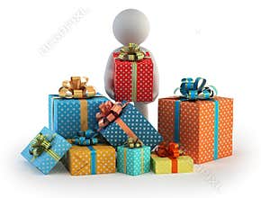 3d small people - many gift boxes