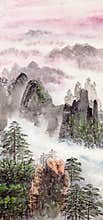 Chinese painting of high mountain