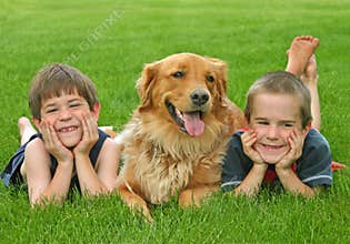 Boys and Golden Retriever