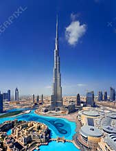 A skyline of Downtown Dubai with the Burj Khalifa