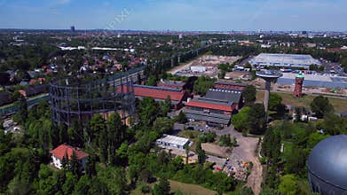 14.5.25 Berlin De, old gas and water towers. Great aerial view flight drone