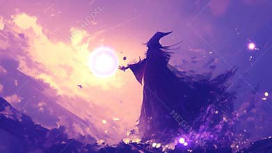 Mystical Wizard Casting Spell at Twilight Ai Generative