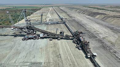 Top shot of a large bucket-wheel excavator in a lignite (brown-coal) mine. ?erial view
