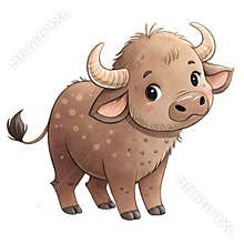 Adorable African Baby Buffalo in a Safari Nursery Setting Rendered in Watercolor for Playful Decor
