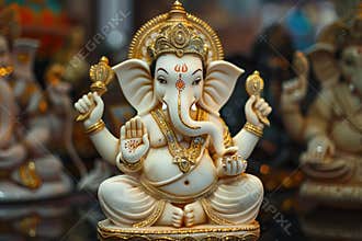 Bright holiday composition for happy Ganesh Chaturthi, abstract vivid composition consists of fictional unreal fantastic