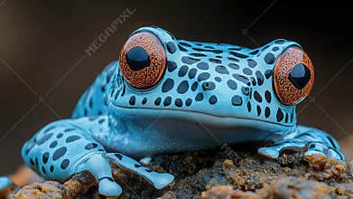 Vibrant Blue Poison Dart Frog Close-up on Rock