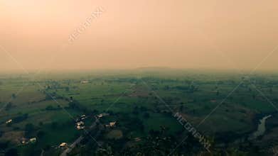 Areal view of small town Landscape with mountain at the distance