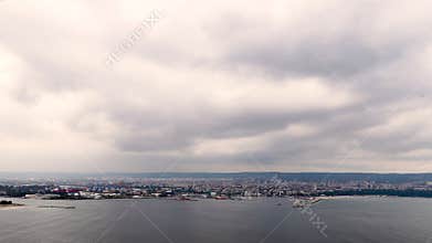 moving cloudy clouds over the seaside town, Varna, Bulgaria