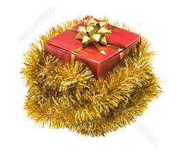 Present wrapped in tinsel