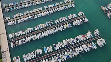 Aerial video with a top view of the marina of the town of Izola in Slovenia