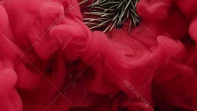 Vapor fir sprig smoke cloud green tree red mist