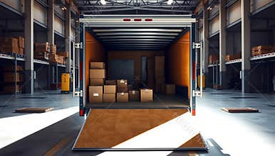 warehouse delivery truck loaded with cardboard boxes