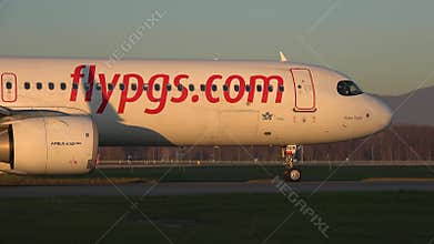 Pegasus Flypgs Airlines Airbus A321 neo is taxiing at BGY Bergamo Milano international Airport