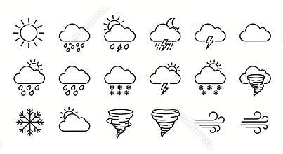 line art vector icons for different weathers