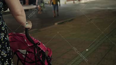 Stroll through city with baby stroller