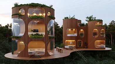 Innovative Architecture Showcases Sustainable Design With Biomaterials in a Smart City Environment Generative AI