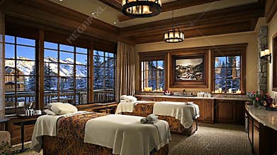 luxurious spa retreat with snowy mountain view provides ultimate relaxation and rejuvenation