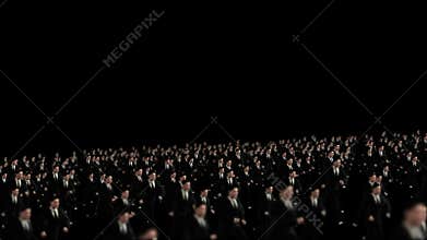 Crowd of Business men running, camera fly over, loop, stock footage