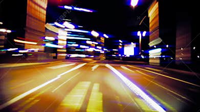 Night drive time lapse, stop to barrier, stock footage